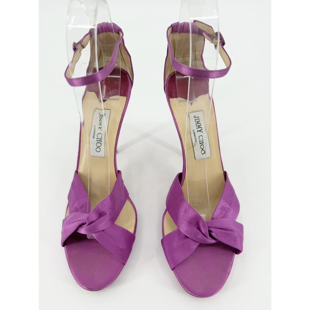 Jimmy Choo Purple Sandals Silk Satin Platform Ankle Strap Marion Heels Size 39.5